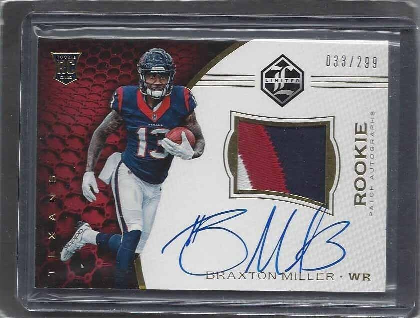 BRAXTON MILLER 2016 LIMITED RPA 3 COLOR ROOKIE PATCH ON CARD AUTO RC #D /299