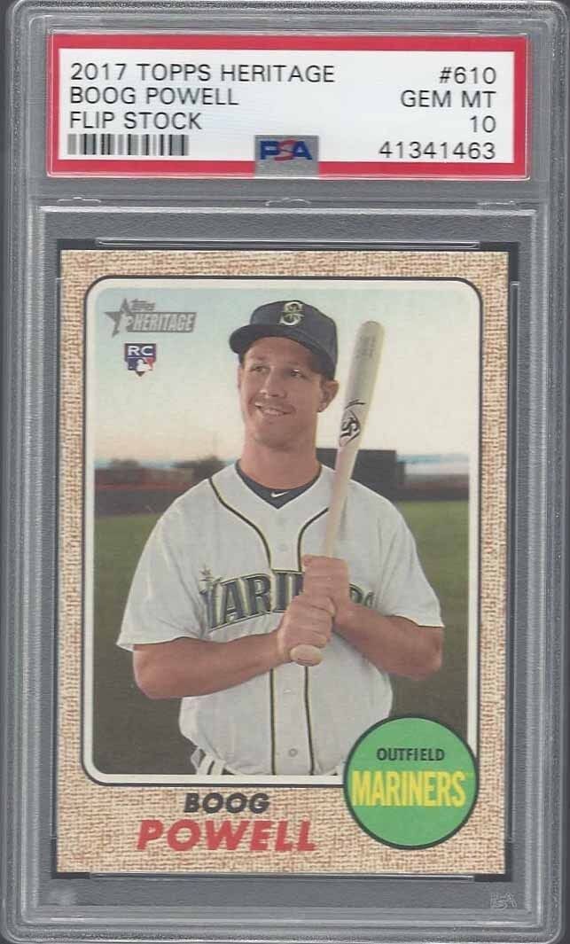BOOG POWELL 2017 TOPPS HERITAGE FLIP STOCK RC RARE /5 SP RC #610 PSA 10 POP 1/1
