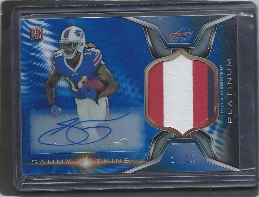 SAMMY WATKINS 2014 TOPPS PLATINUM BLUE REFRACTOR 3 COLOR PATCH AUTO RC #D 21/25
