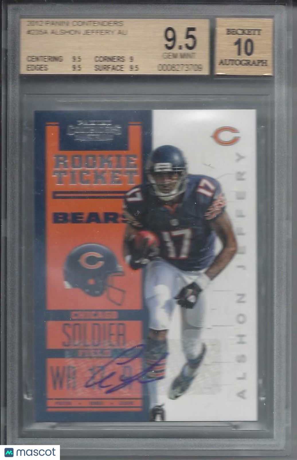 ALSHON JEFFERY 2012 CONTENDERS ROOKIE TICKET BEARS TRUE RC AUTO #235 BGS 9.5 10