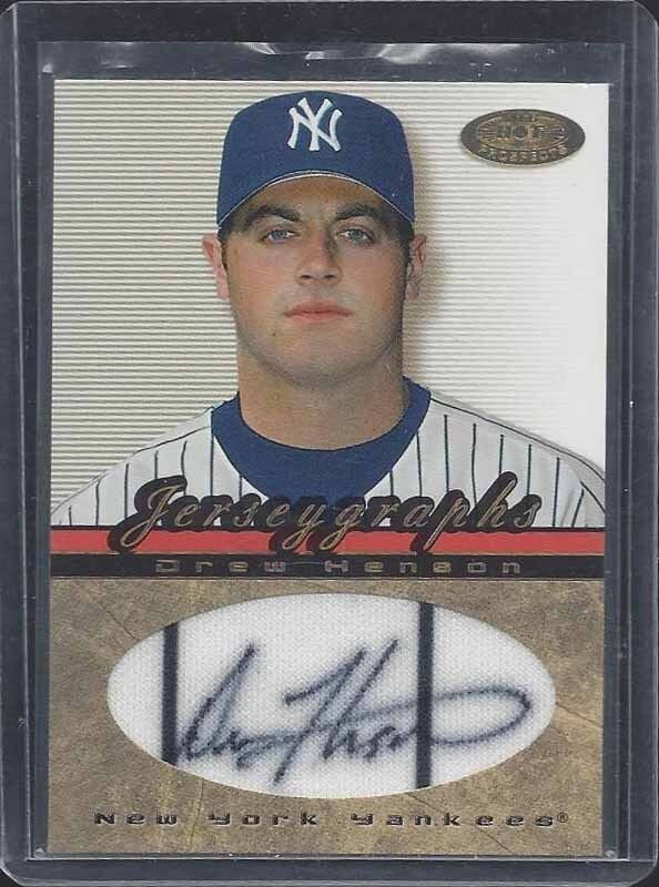 DREW HENSON 2002 HOT PROSPECTS JERSEYGRAPHS YANKEES PROSPECT ONCARD JERSEY AUTO