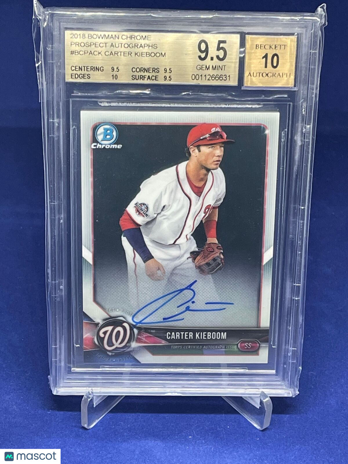 CARTER KIEBOOM 2018 BOWMAN CHROME PROSPECT AUTO BGS 9.5 10 AU
