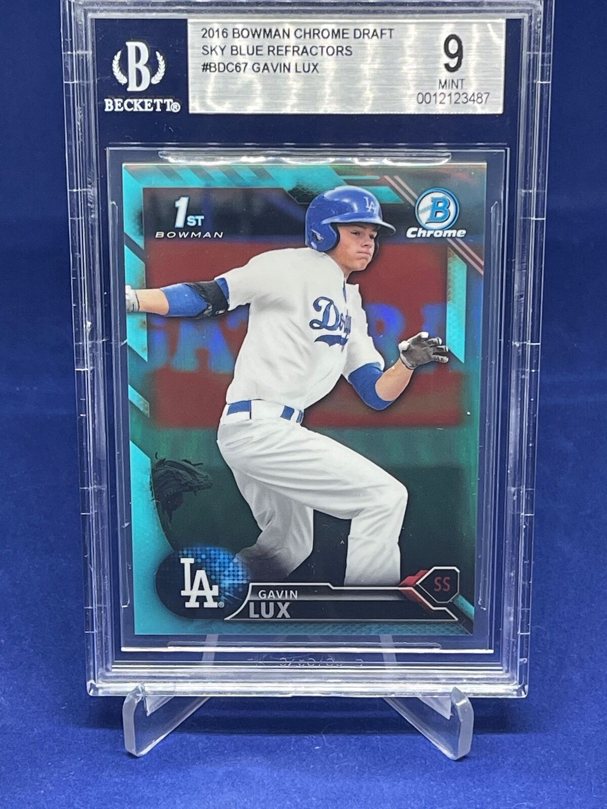 GAVIN LUX 2016 BOWMAN CHROME 1ST DRAFT SKY BLUE REFRACTOR PROSPECT BGS 9 MINT