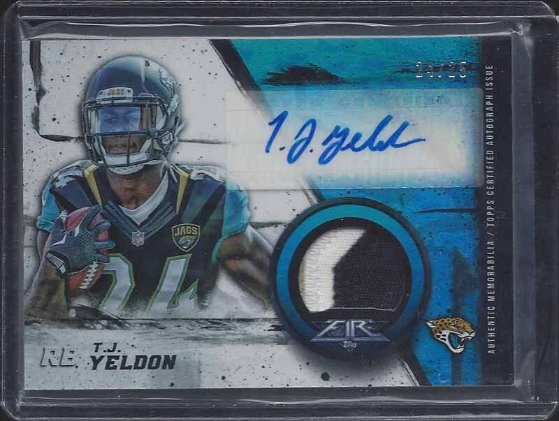 1/1 T.J. YELDON 2015 TOPPS FIRE TEAL RPA 3 COLOR PATCH AUTO RC #D 24/25 JSY #24!