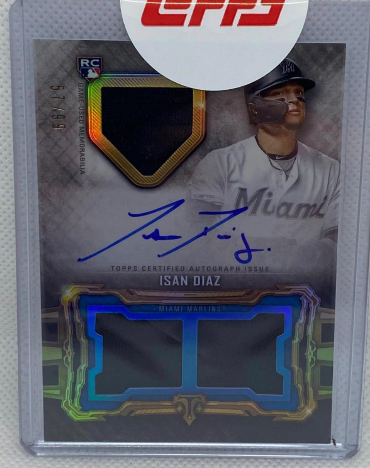 ISAN DIAZ 2020 TOPPS TRIPLE THREADS TRIPLE JERSEY ON CARD AUTO RC #D 57/99