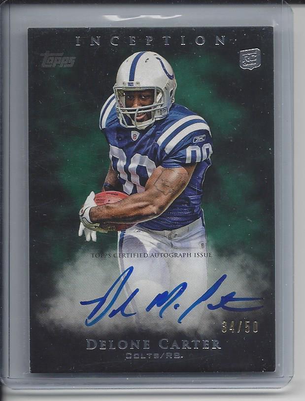 1/1 DELONE CARTER 2011 TOPPS INCEPTION GREEN AUTO RC #D 34/50 HIS JERSEY #34!!!