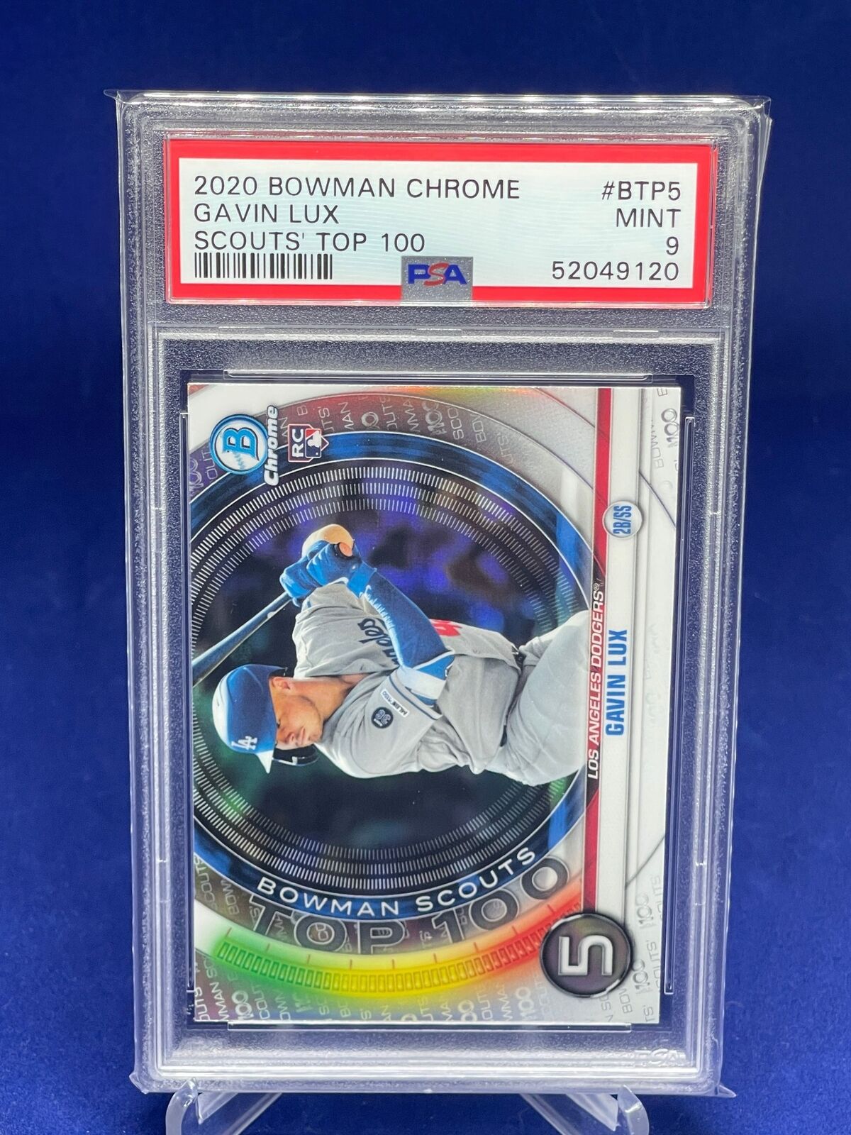 GAVIN LUX 2020 BOWMAN CHROME SCOUTS TOP 100 REFRACTOR ROOKIE RC PSA 9 MINT