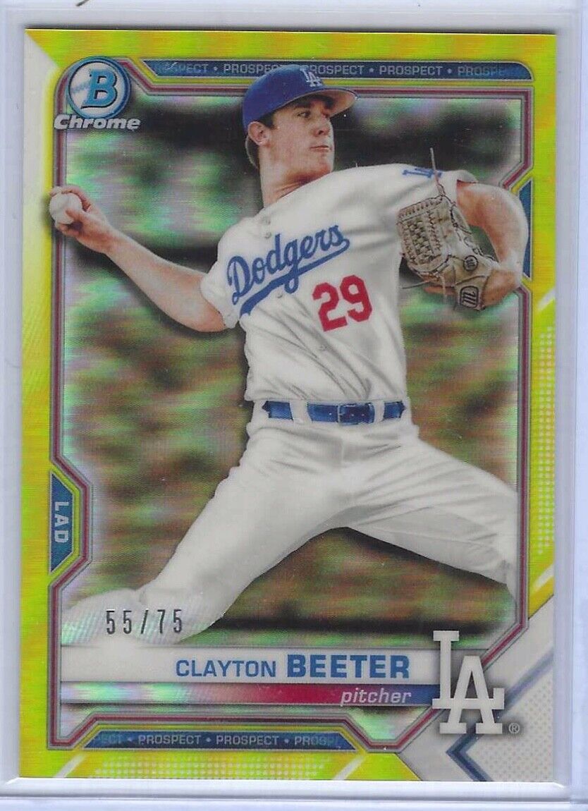 CLAYTON BEETER 2021 BOWMAN CHROME YELLOW REFRACTOR PROSPECT #d /75