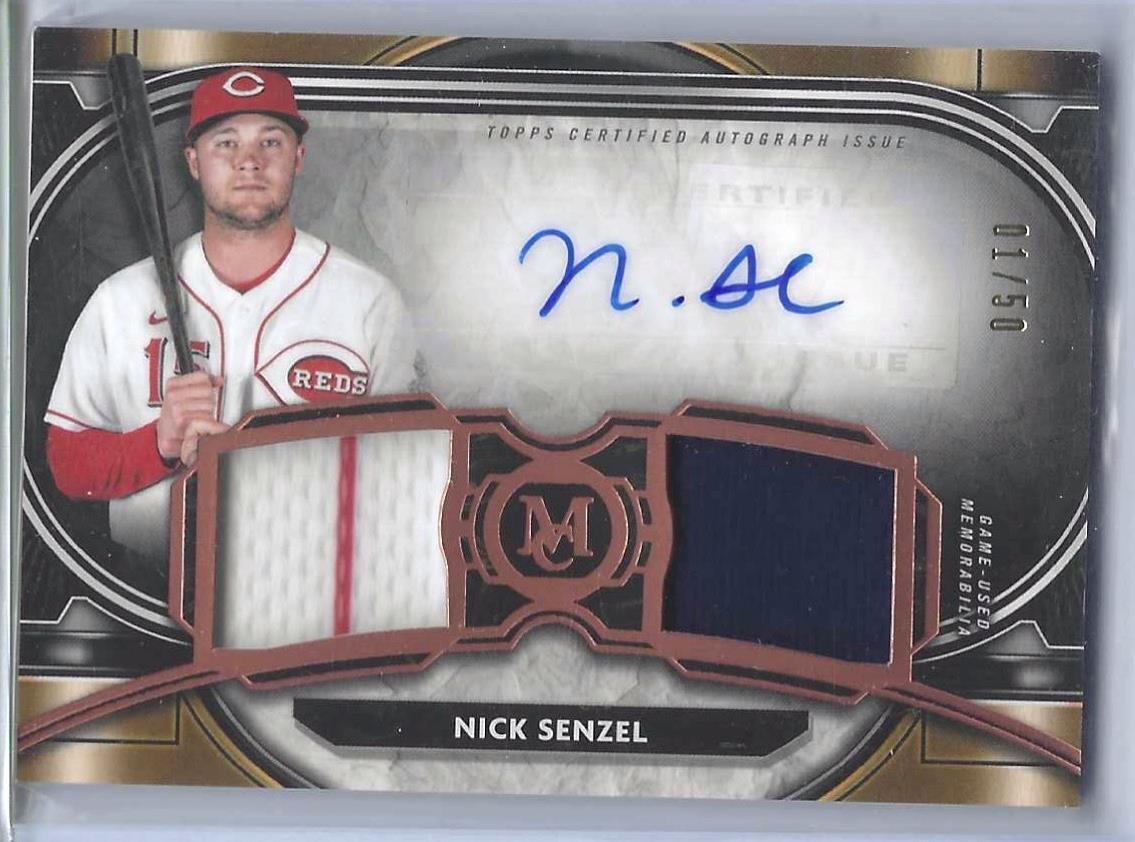 NICK SENZEL 2021 TOPPS MUSEUM SIGNATURE SWATCHES DUAL JERSEY AUTO #d /271