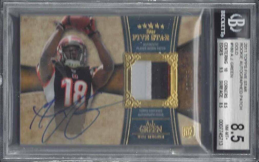 A.J. GREEN 2011 TOPPS 5 FIVE STAR GOLD RPA 3 COLOR PATCH AUTO RC /55 BGS 8.5 10