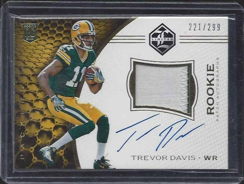 TREVOR DAVIS 2016 LIMITED RPA 2 COLOR PACKERS ROOKIE PATCH ON CARD AUTO RC /299