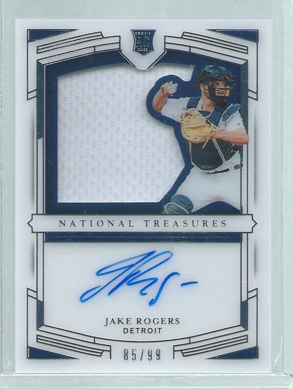 JAKE ROGERS 2020 NATIONAL TREASURES JERSEY ON CARD AUTO ROOKIE RC #D 85/99