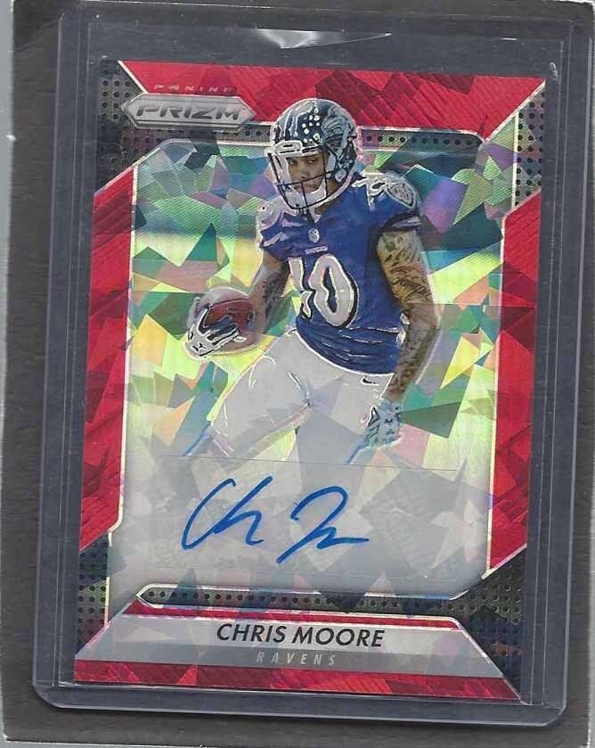 CHRIS MOORE 2016 PANINI PRIZM RED CRYSTAL PRIZMS ROOKIE AUTO RC #D 32/75