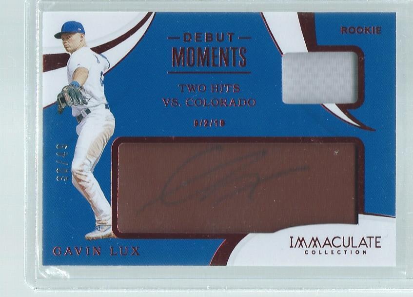 GAVIN LUX 2020 IMMACULATE DEBUT MOMENTS JERSEY GLOVE AUTO RED ROOKIE RC #D 30/49