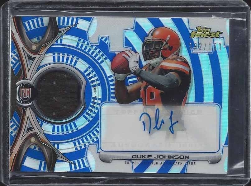 DUKE JOHNSON JR. 2015 TOPPS FINEST RPA BLUE REFRACTOR PATCH AUTO RC #D /150
