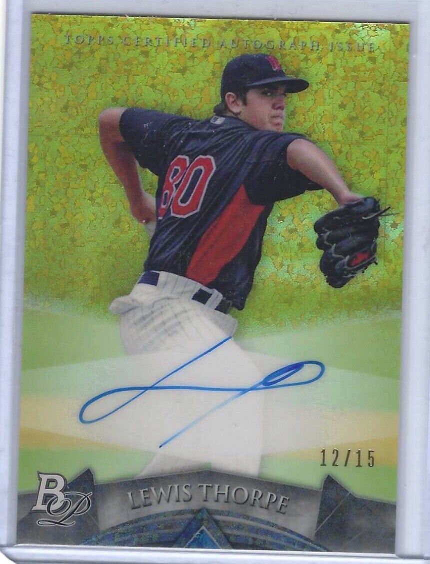 LEWIS THORPE 2014 BOWMAN PLATINUM GOLD SPECKLE AUTO REFRACTOR #d 12/15
