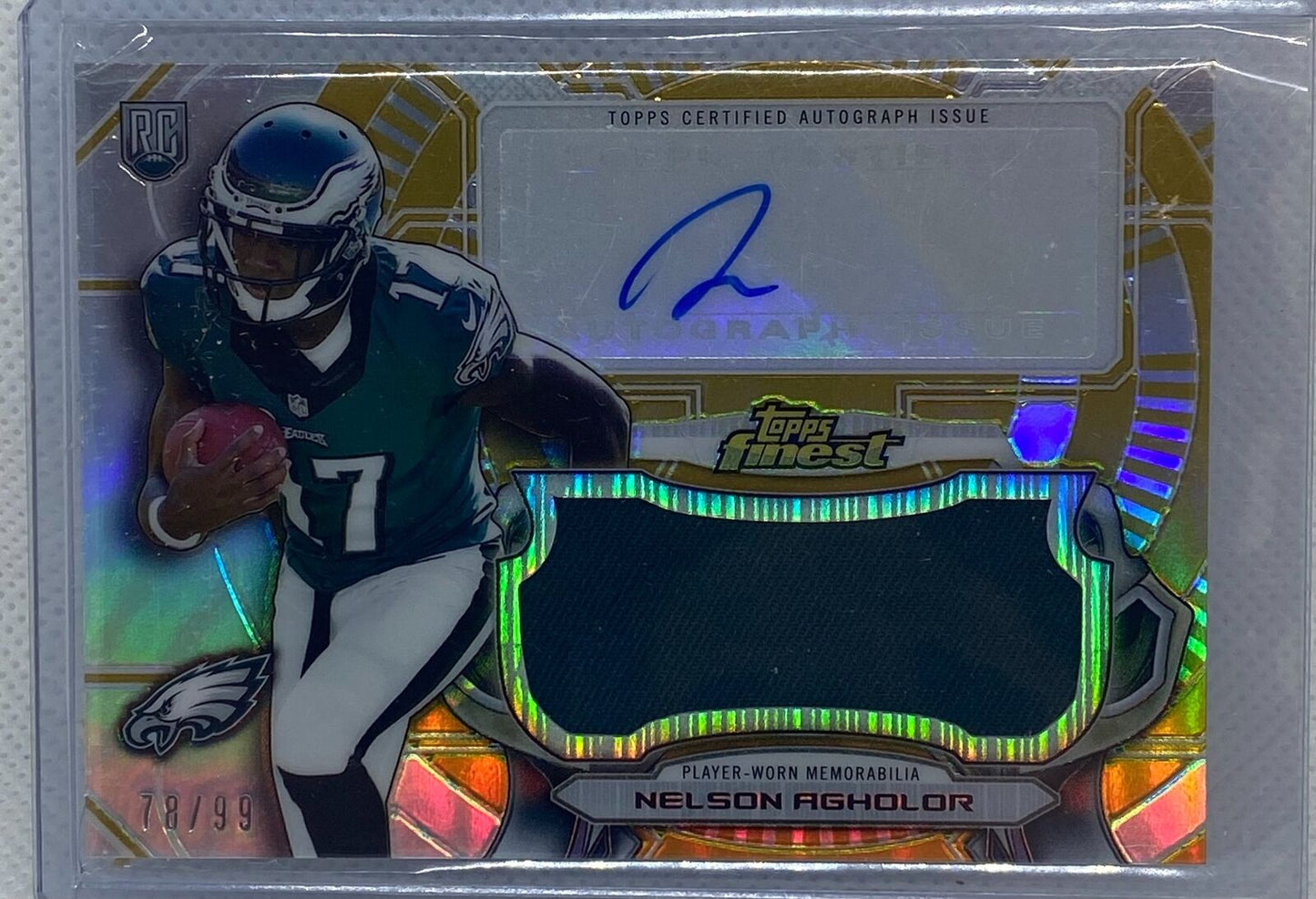 NELSON AGHOLOR 2015 TOPPS FINEST GOLD REFRACTOR JUMBO JERSEY AUTO RC #D 78/99