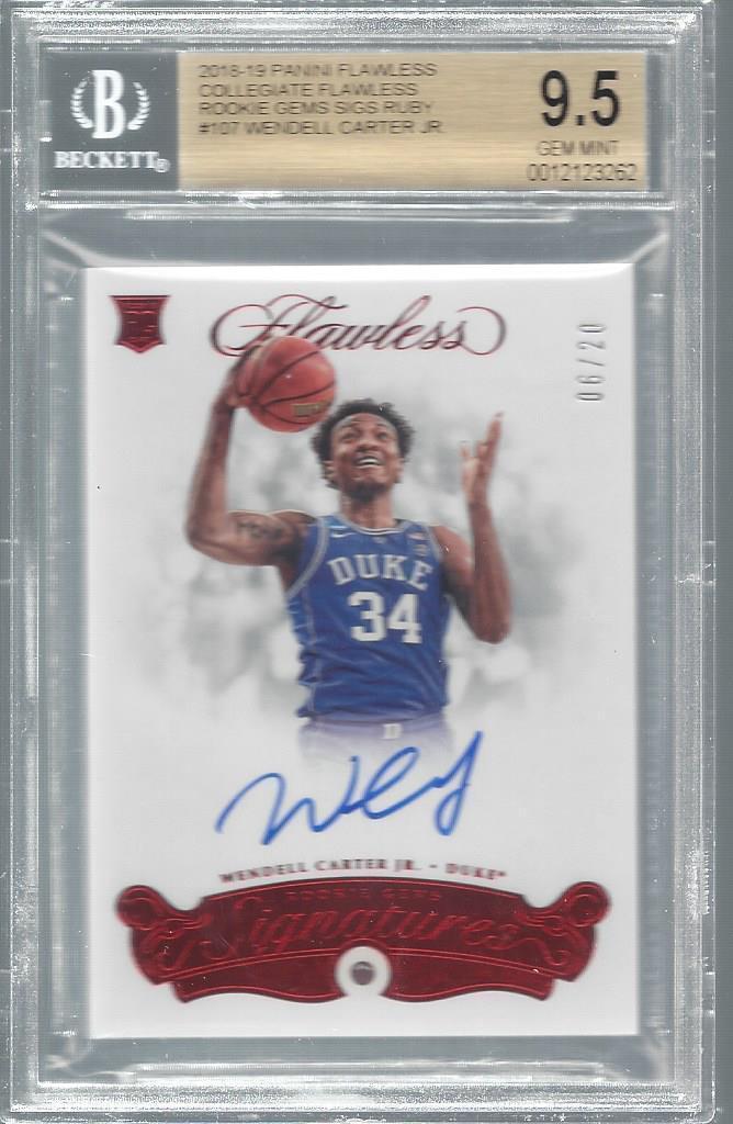 WENDELL CARTER JR 2018 FLAWLESS ROOKIE GEMS RUBY AUTO RC /20 BGS 9.5 10 POP 1/1