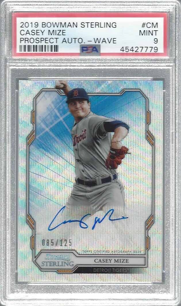 CASEY MIZE 2019 BOWMAN STERLING BLUE WAVE REFRACTOR ON CARD AUTO /125 PSA 9 MINT