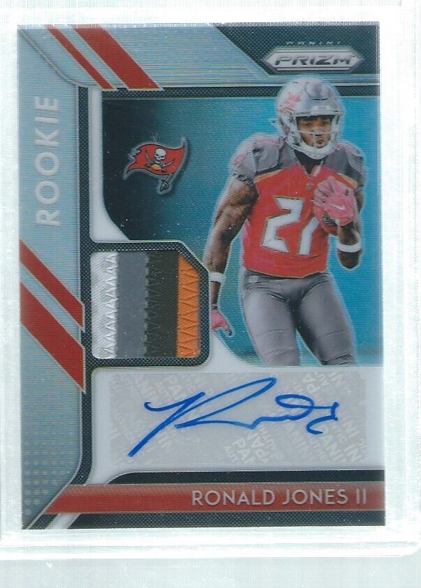 RONALD JONES II 2018 PANINI PRIZM RPA 4 COLOR PATCH AUTO ROOKIE RC #D 30/99