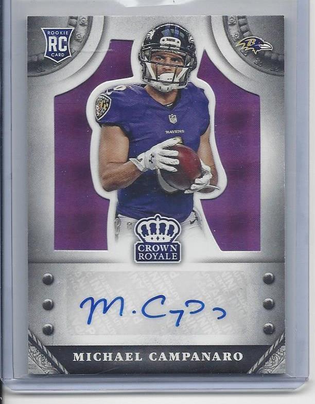 MICHAEL CAMPANARO 2014 CROWN ROYALE PURPLE PLAID RAVENS ROOKIE AUTO RC #D 5/10