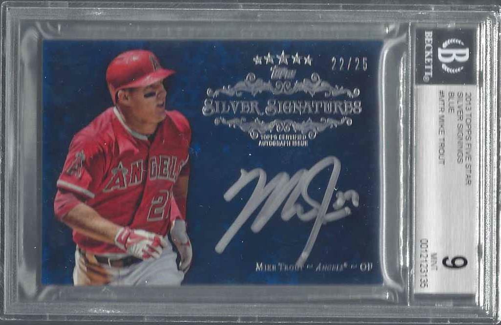 MIKE TROUT 2013 TOPPS FIVE STAR SILVER SIGNINGS BLUE ON CARD AUTO /25 BGS 9 10