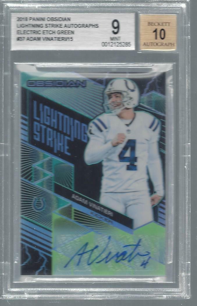 1/1 ADAM VINATIERI 2018 OBSIDIAN LIGHTNING STRIKE GREEN AUTO 4/15 BGS 9 10 JSY#4