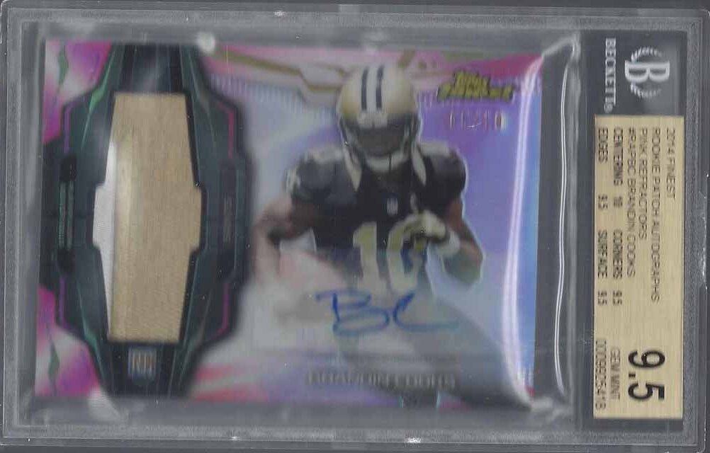 BRANDIN COOKS 2014 FINEST PINK REFRACTOR JUMBO PATCH AUTO RC /10 BGS 9.5 POP 1/1