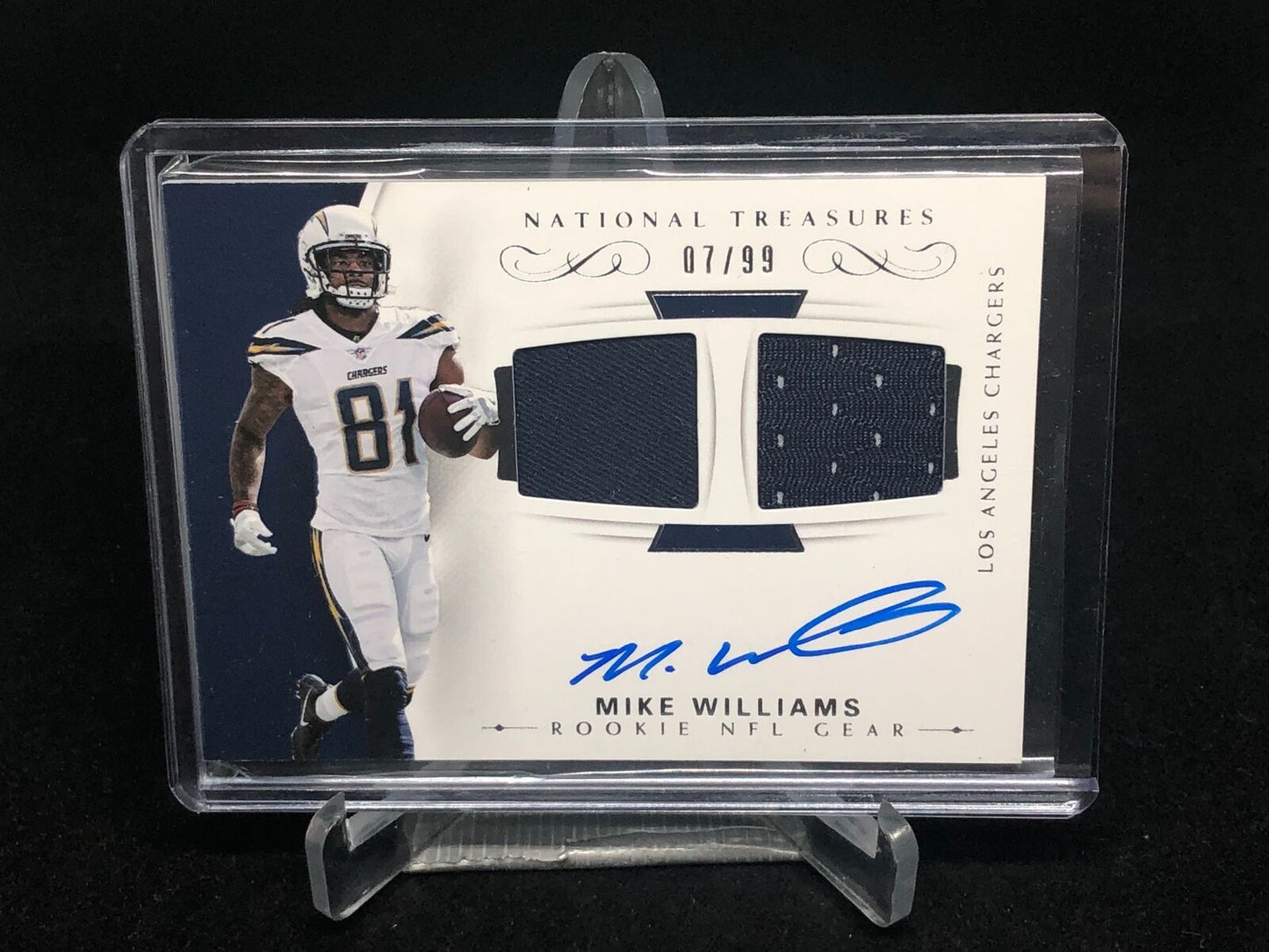 MIKE WILLIAMS 2017 NATIONAL TREASURES DUAL JERSEY ON CARD AUTO RC #D 7/99