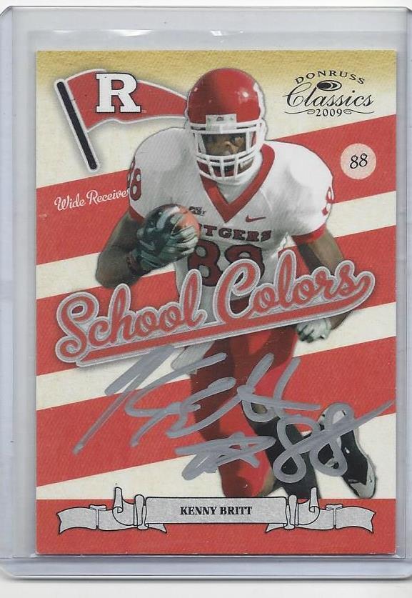 KENNY BRITT 2009 DONRUSS CLASSICS SCHOOL COLORS ON CARD ROOKIE AUTO RC #23