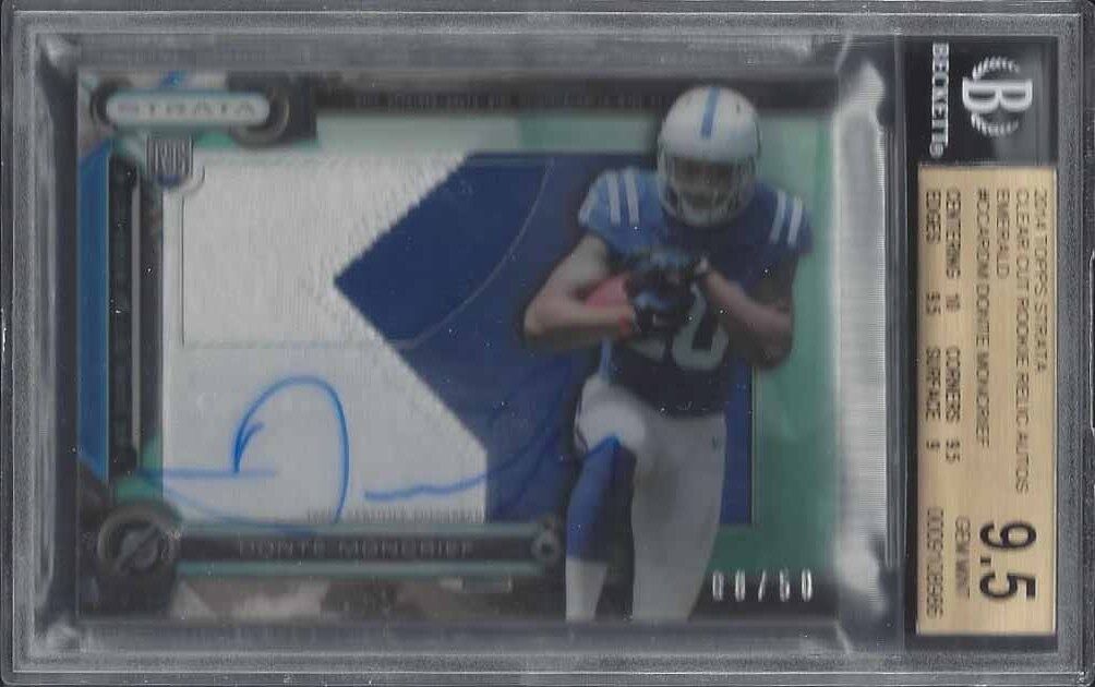 DONTE MONCRIEF 2014 STRATA EMERALD CLEAR CUT JUMBO PATCH AUTO RC /50 BGS 9.5 10