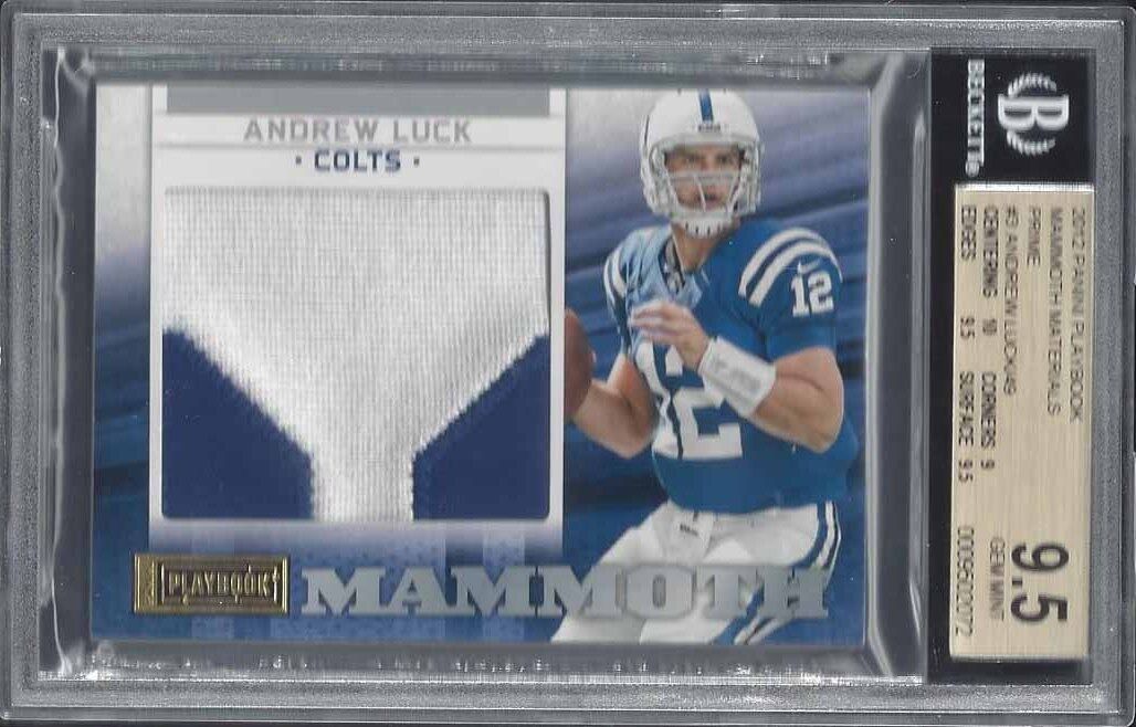 ANDREW LUCK 2012 PLAYBOOK MAMMOTH GOLD JUMBO 2 CLR PATCH RC /49 BGS 9.5 GEM POP2