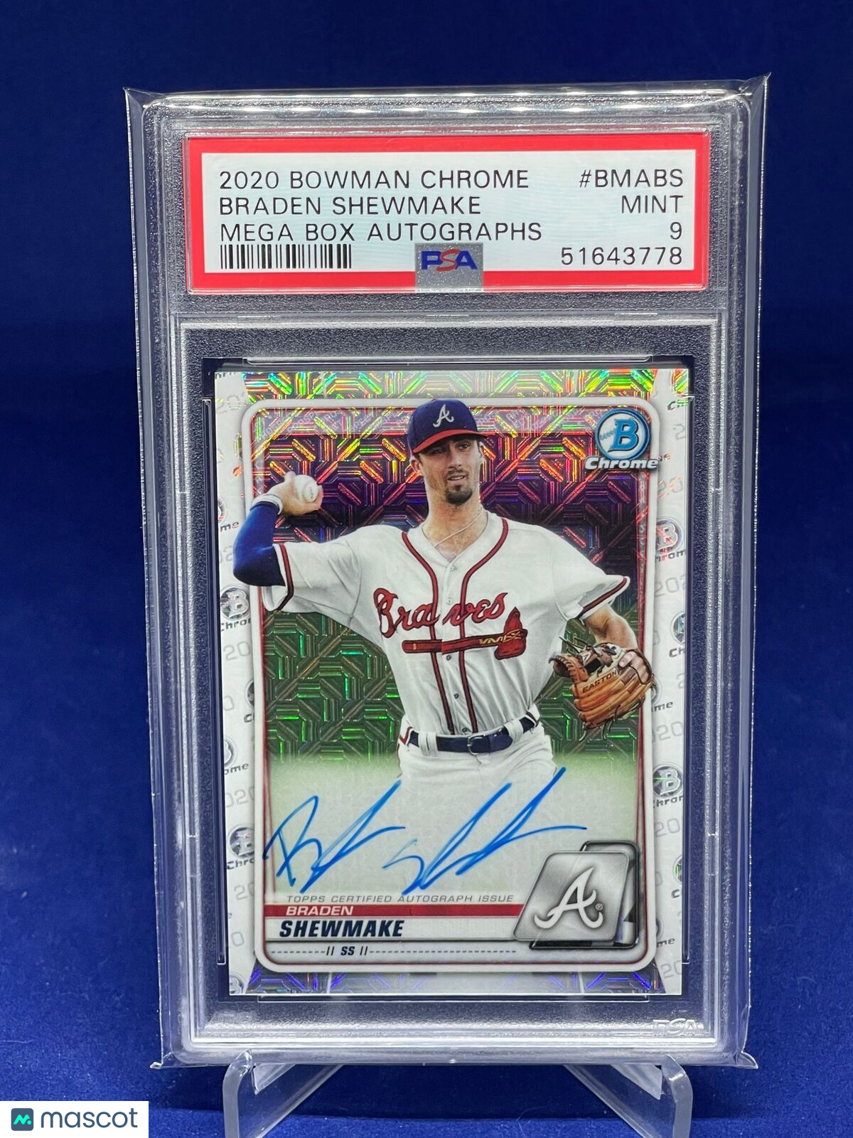 BRADEN SHEWMAKE 2020 BOWMAN CHROME MEGA BOX AUTO REFRACTOR PROSPECT PSA 9 MINT