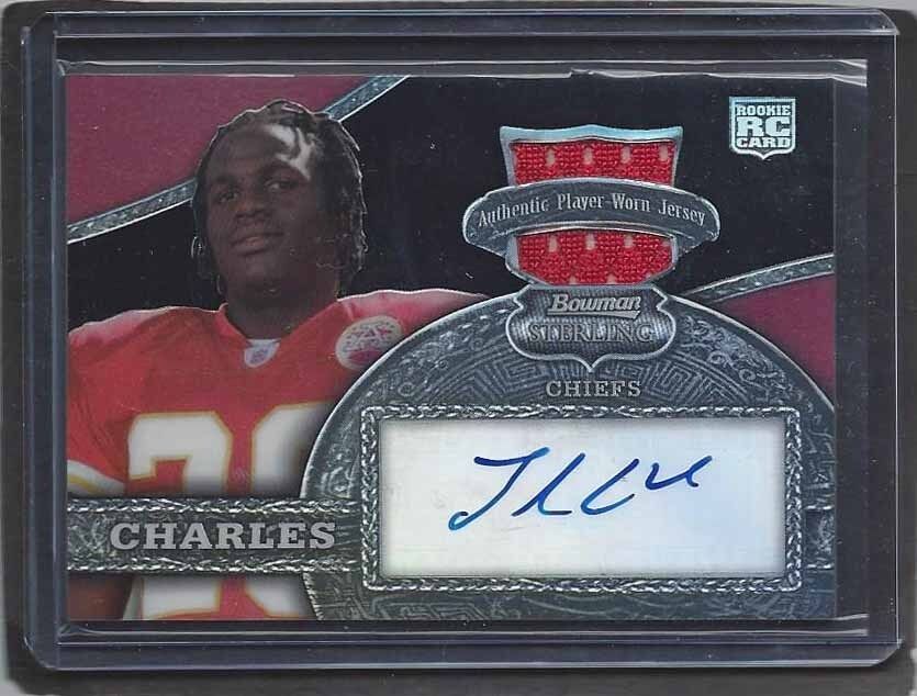 JAMAAL CHARLES 2008 BOWMAN STERLING BLACK REFRACTOR JERSEY AUTO RC #D 19/50