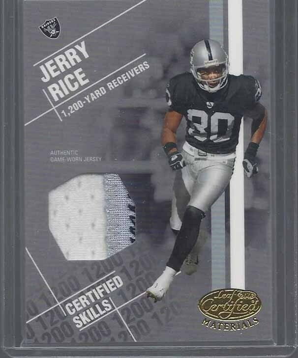 JERRY RICE 2003 LEAF CERTIFIED SKILLS 3 COLOR RAIDERS PATCH #D 15/100