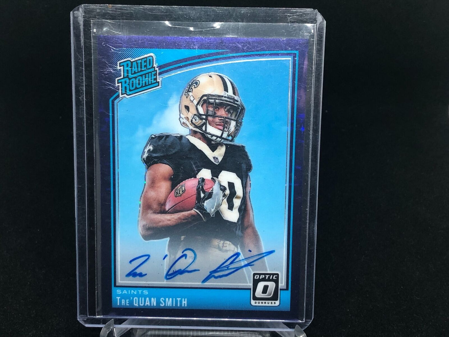TRE'QUAN SMITH 2018 DONRUSS OPTIC PURPLE STARS HOLO ON CARD AUTO RC #D 19/50