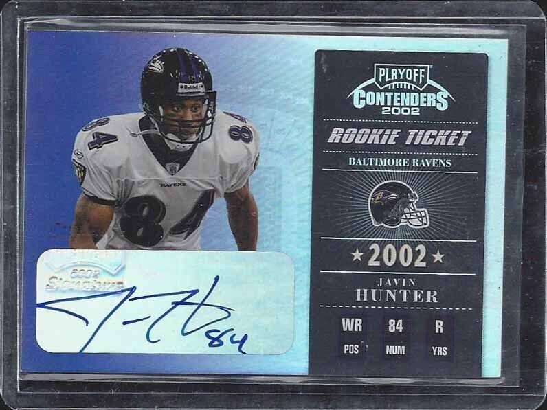 JAVIN HUNTER 2002 PLAYOFF CONTENDERS RAVENS NOTRE DAME ROOKIE AUTO RC #D 299/400