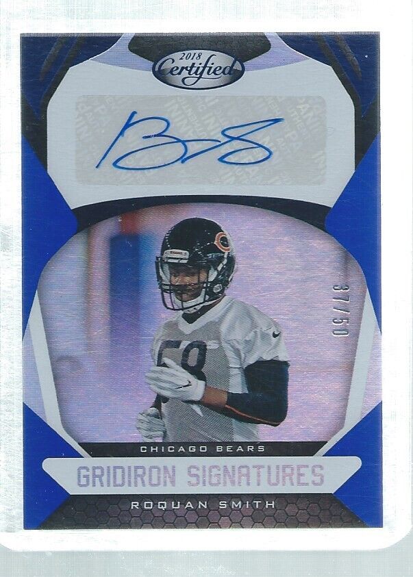 ROQUAN SMITH 2018 CERTIFIED GRIDIRON SIGNATURES AUTO BLUE ROOKIE RC #D 37/50