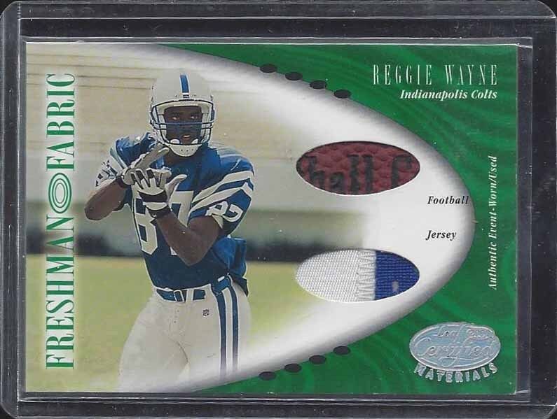 REGGIE WAYNE 2001 LEAF CERTIFIED FRESHMAN FABRIC GREEN DUAL ROOKIE PATCH #D /400