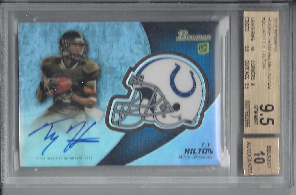 T.Y. HILTON 2012 BOWMAN CHROME TEAM HELMET REFRACTOR ON CARD AUTO RC BGS 9.5 10