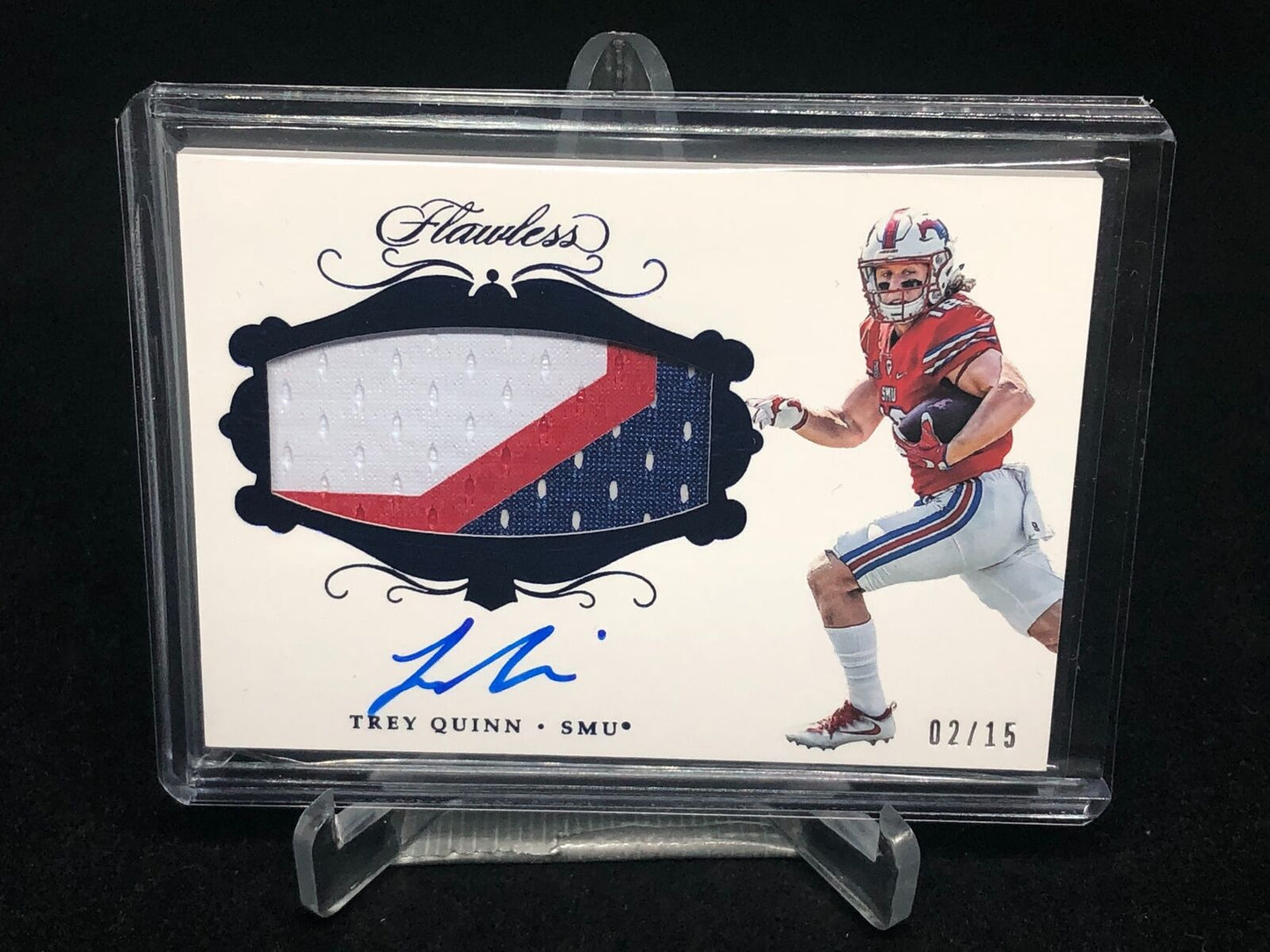 TREY QUINN 2018 IMMACULATE FLAWLESS BLUE 3 CLR PATCH ON CARD AUTO RC #D 2/15