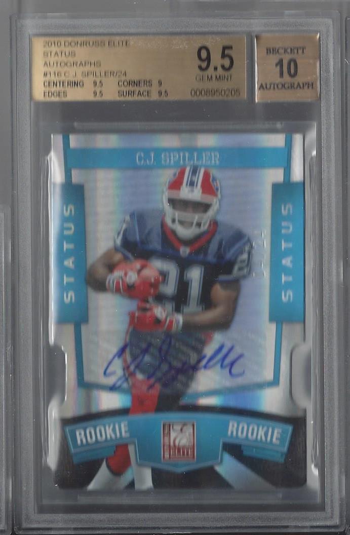 C.J. SPILLER 2010 DONRUSS ELITE STATUS BLUE DIE CUT AUTO RC /24 BGS 9.5 w/ 10 AU