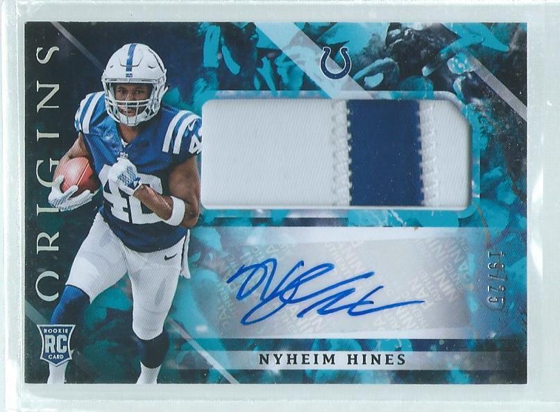 NYHEIM HINES 2018 PANINI ORIGINS 2 COLOR PATCH AUTO TEAL AQUA RC #D /25