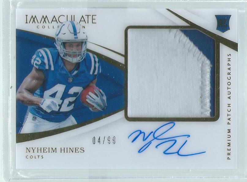NYHEIM HINES 2018 PANINI IMMACULATE PREMIUM 2 CLR PATCH ON CARD AUTO RC #D 4/99