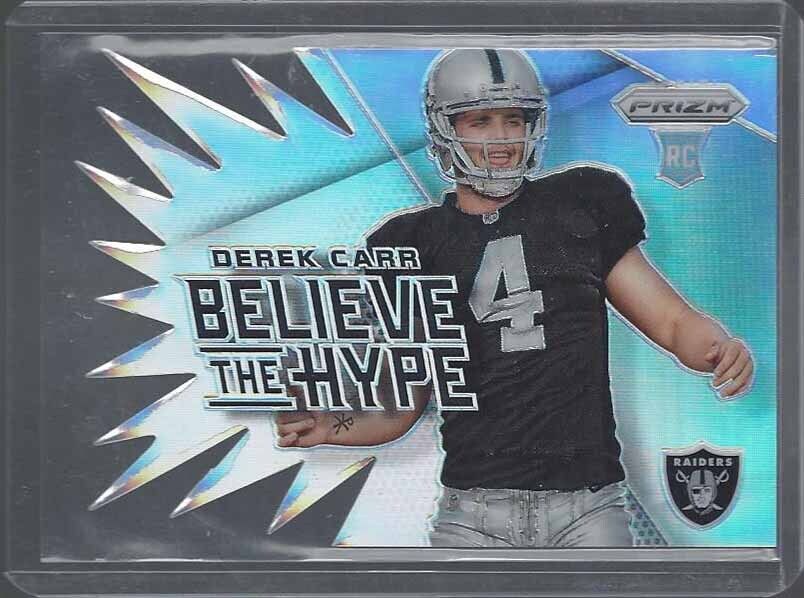 DEREK CARR 2014 PANINI PRIZM BELIEVE THE HYPE SILVER PRIZMS DIE CUT RC #15
