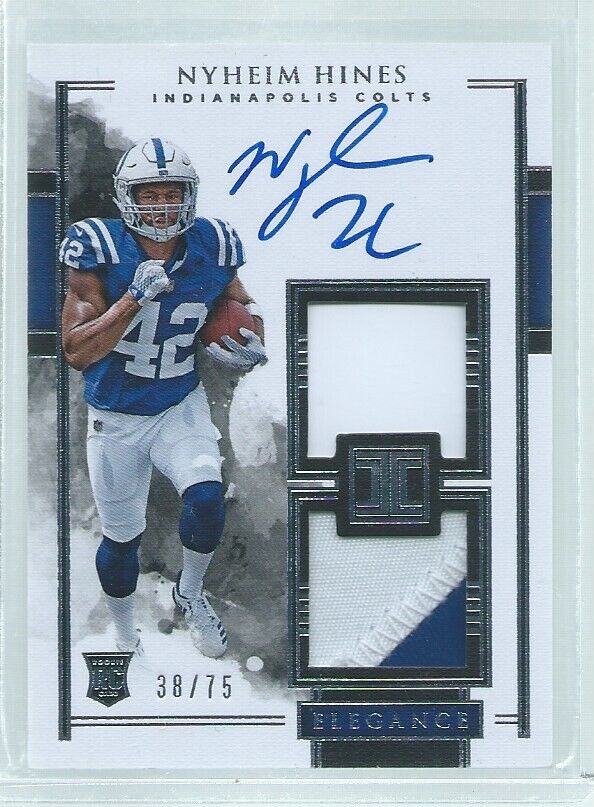 NYHEIM HINES 2018 PANINI IMPECCABLE ELEGANCE DUAL PATCH ON CARD AUTO RC #D /75