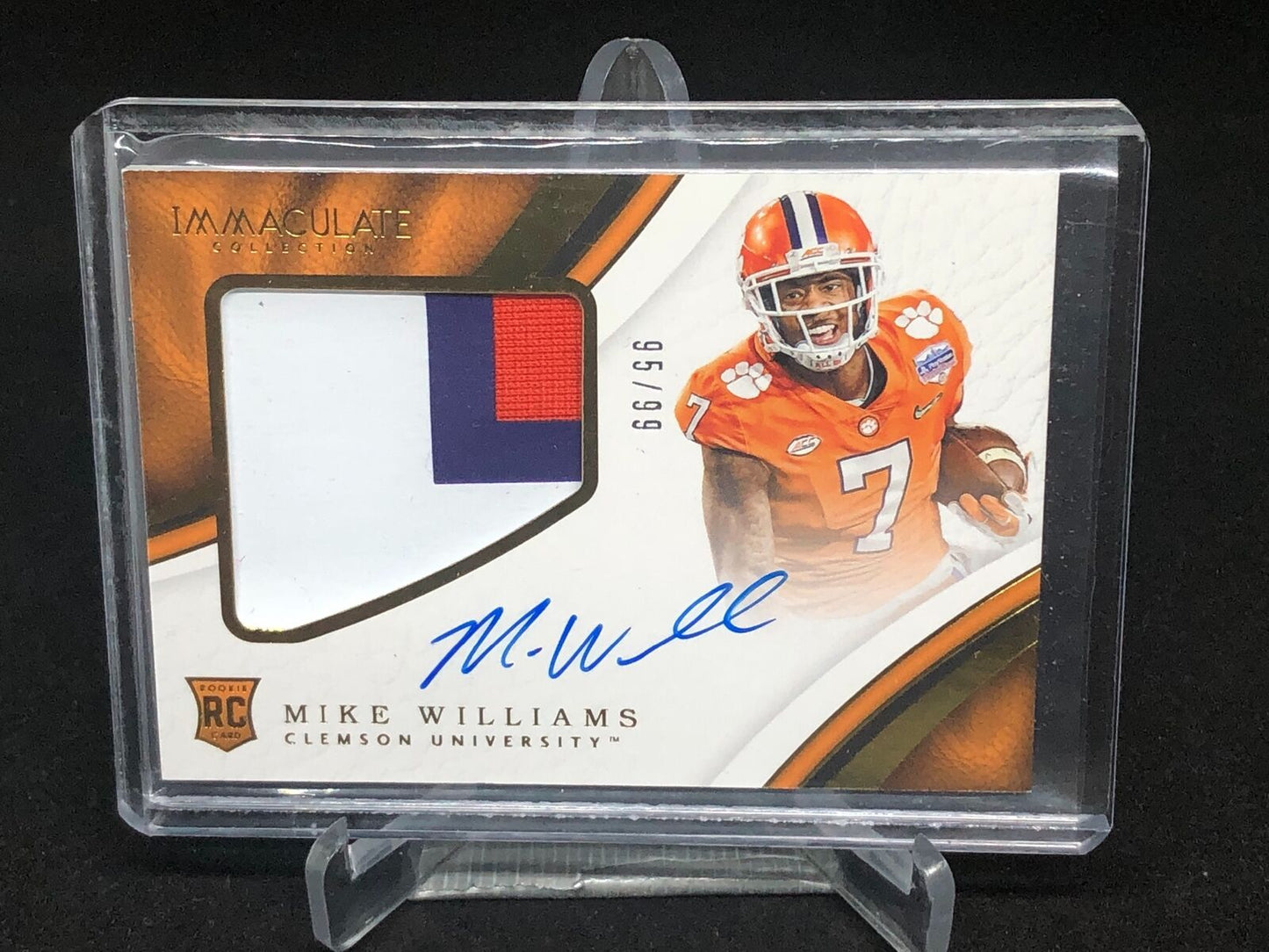 MIKE WILLIAMS 2017 IMMACULATE COLLEGIATE 3 CLR PATCH ON CARD AUTO RC #D 95/99