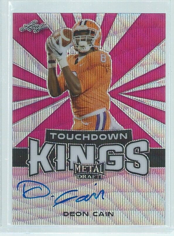 DEON CAIN 2018 LEAF METAL DRAFT TOUCHDOWN KINGS ON CARD AUTO PINK WAVE RC #D /10