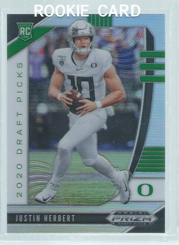 JUSTIN HERBERT 2020 PANINI PRIZM DRAFT PICKS SILVER PRIZMS RC #102