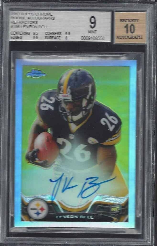 LE'VEON BELL 2013 TOPPS CHROME REFRACTOR ON CARD AUTO RC /150 BGS 9 w/ 10 AUTO